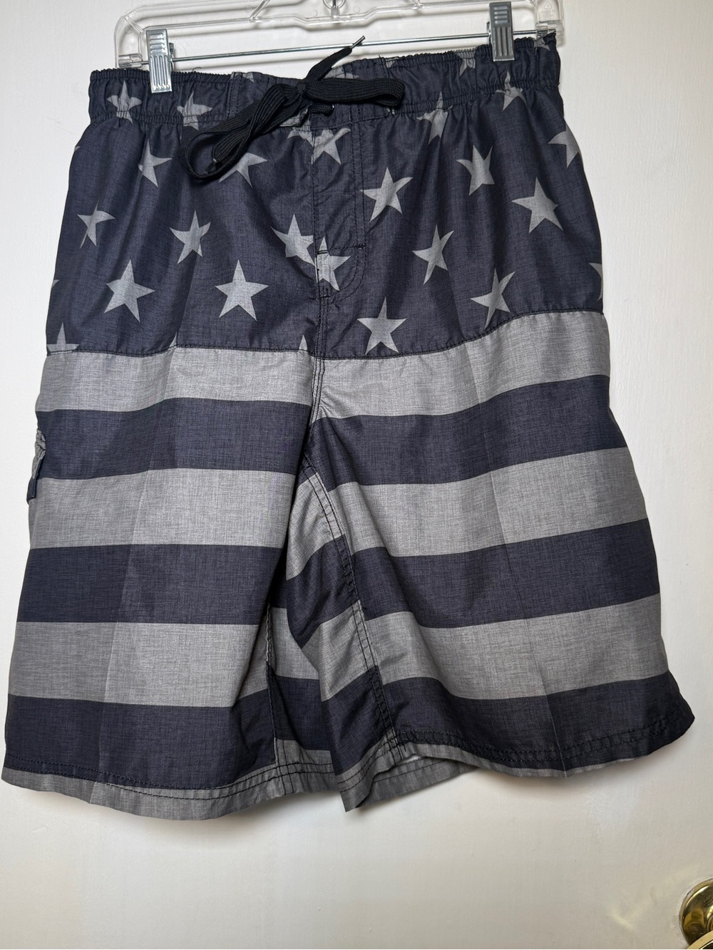 Kanu Surf Men's Navy & Gray Star Stripe Swim Trunks Patriotic Large